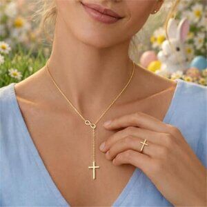 Infinity Cross Necklace for Women, 14K Gold Plated